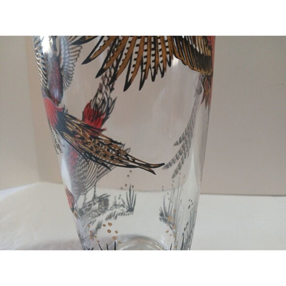 Vintage PHEASANTS HUNTING CLEAR GLASS COCKTAIL SHAKER 1960s Chrome Lid - Picture 10 of 16